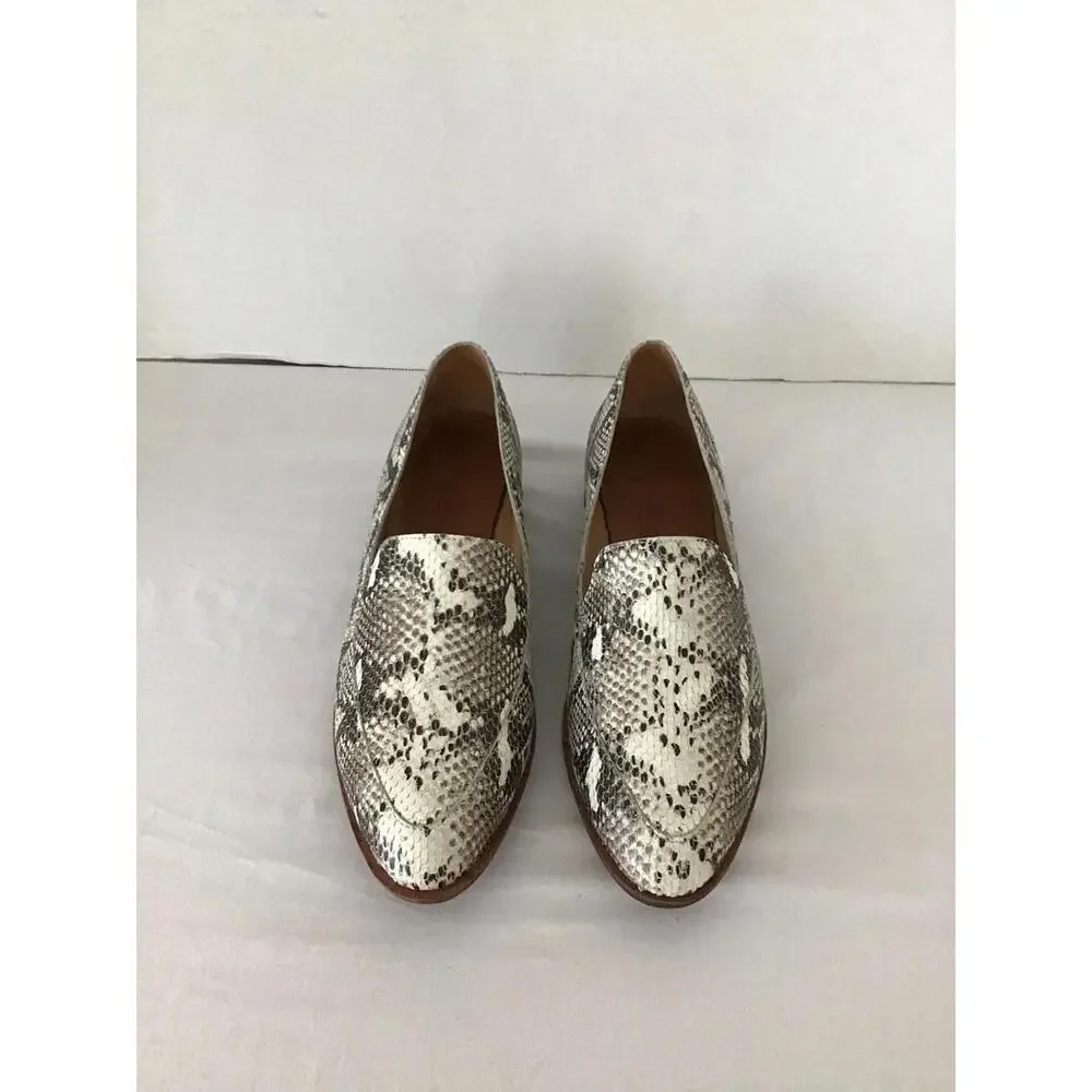 MADEWELL FRANCES LOAFER SNAKESKIN 8.5 SNAKE BLACK WHITE LEATHER MULE SKIMMER - Picture 4 of 8